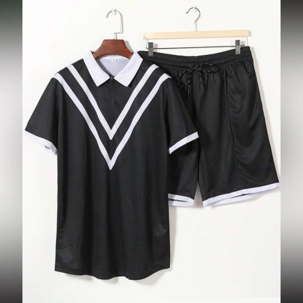 Men 2 piece set short and t shirt black and white Size M - Picture 2 of 4